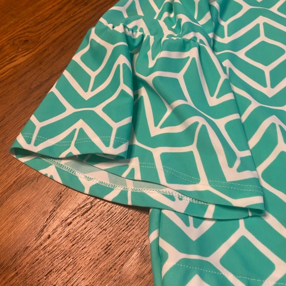Jude Connally Geometric Bell-Sleeve Shift Dress – Size S – Aqua & White - Picture 8 of 10
